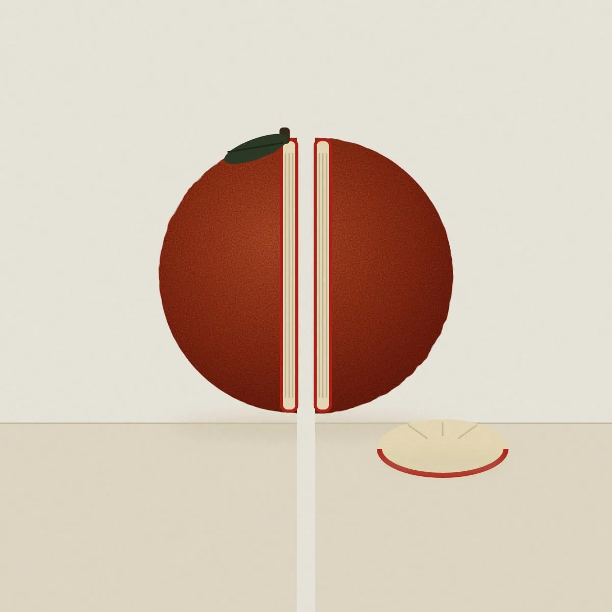 A split orange with a wedge on the table.