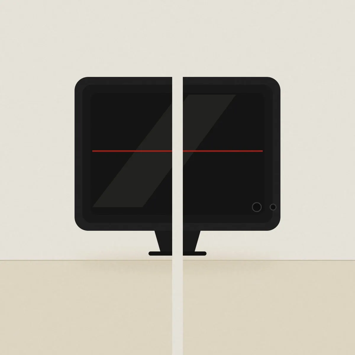 A CRT monitor split down the center.